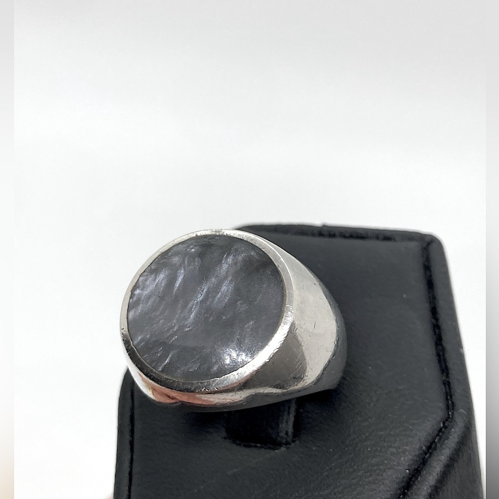 Vtg Sterling & Grey MOP Mother Of Pearl Coin Signet Ring | Sz 5.5